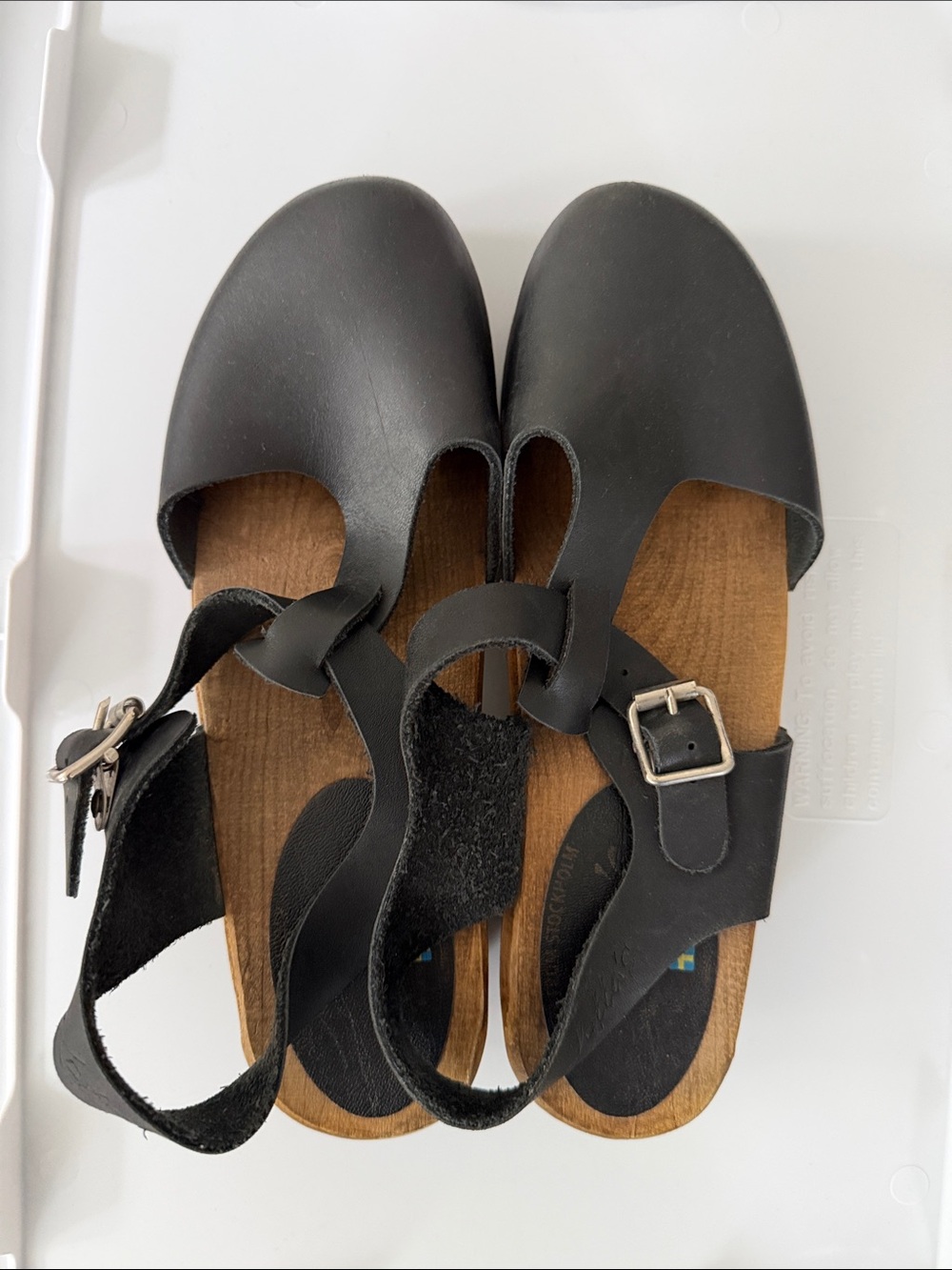 Lotta from Stockholm Women’s Black Leather Slingback Clogs